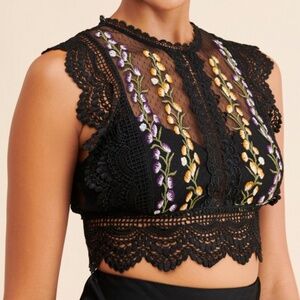 Free People Black Lace Embroidered Bisoux Crop Top XS
